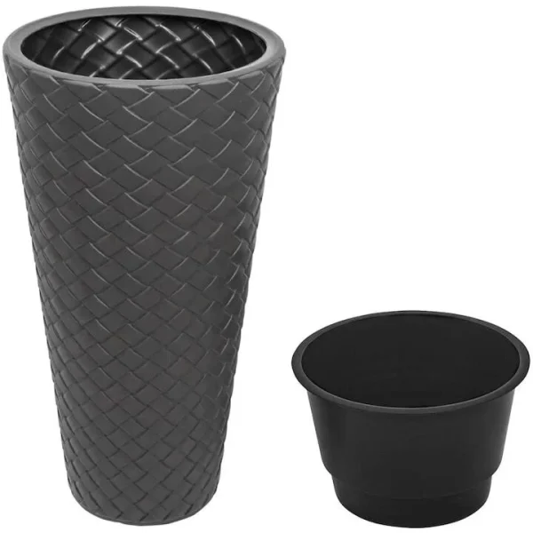 Ghiveci decorativ de flori, Prosperplast, Matuba, inalt, rotund, negru, 40x78 cm
