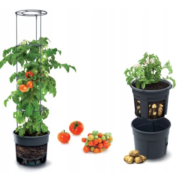 Ghiveci decorativ pentru rosii, rotund, antracit, 39.2x31.5x153 cm, Tomato Grower