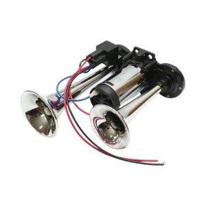 Claxon bitonal cu 2 goarne, Super Puternic, 178db, alimentare 12V cu compresor electric inclus, culoare Crom/Negru
