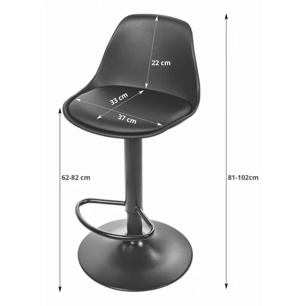 Scaun de bucatarie/bar, Artool, Hoga, rotativ, PP negru, picior metal negru, 38x40x81-102 cm