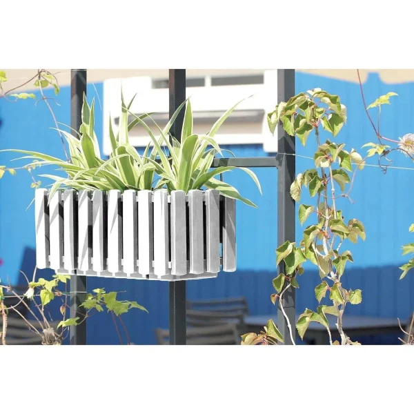 Jardiniera decorativa, suport metalic, sistem irigare,​​​​​​​ alb, 38x18x16.2 cm, Boardee Fencycase W Old
