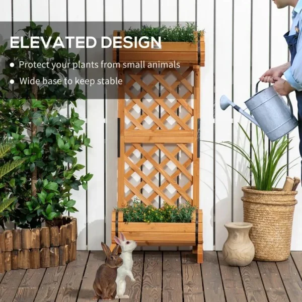 Jardiniera decorativa cu suport pentru plante cataratoare, lemn, 2 nivele, tip butoi, 45x35x112 cm