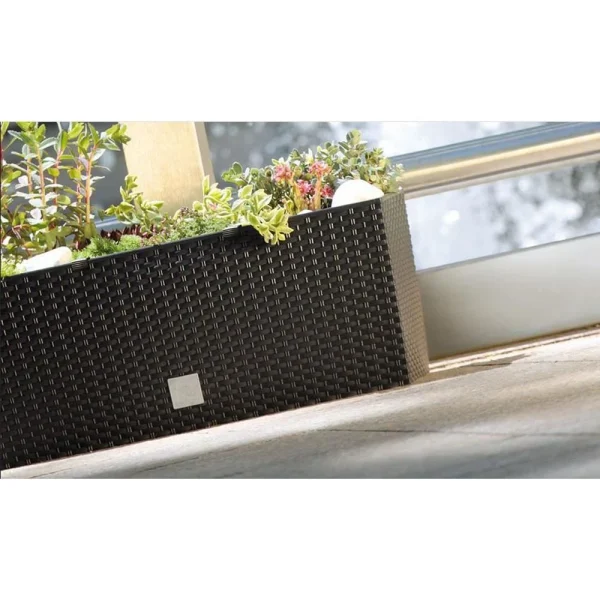 Jardiniera decorativa, sistem irigare, imitatie ratan, antracit, 30 L, 60x25x24 cm, Rato Case Old