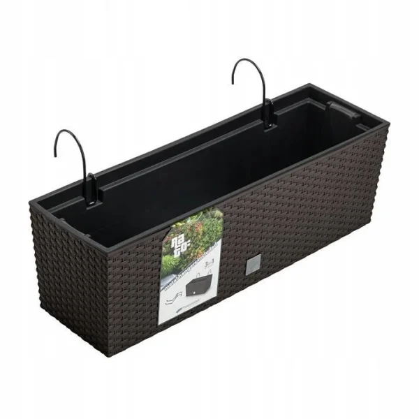 Jardiniera decorativa, suport metalic, imitatie ratan, maro, 58x18x19.5 cm, Rato Case W Old