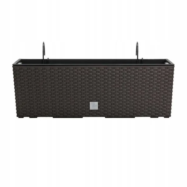 Jardiniera decorativa, suport metalic, imitatie ratan, maro, 58x18x19.5 cm, Rato Case W Old