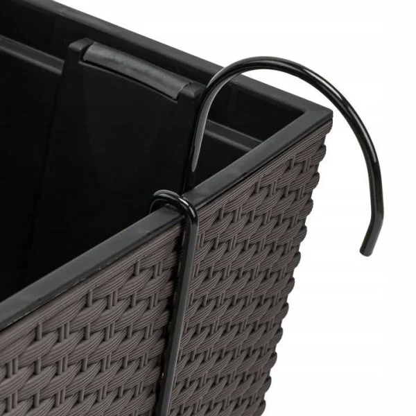 Jardiniera decorativa, suport metalic, imitatie ratan, maro, 58x18x19.5 cm, Rato Case W Old