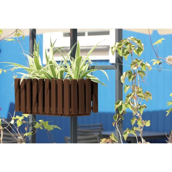 Jardiniera decorativa, suport metalic, sistem irigare,​​​​​​​ maro, 38x18x16.2 cm, Boardee Fencycase W Old