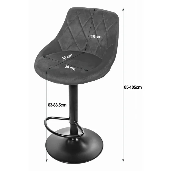 Scaun de bucatarie/bar, Artool, Kast, rotativ, catifea neagra, picior metal negru, 45.5x49x105 cm
