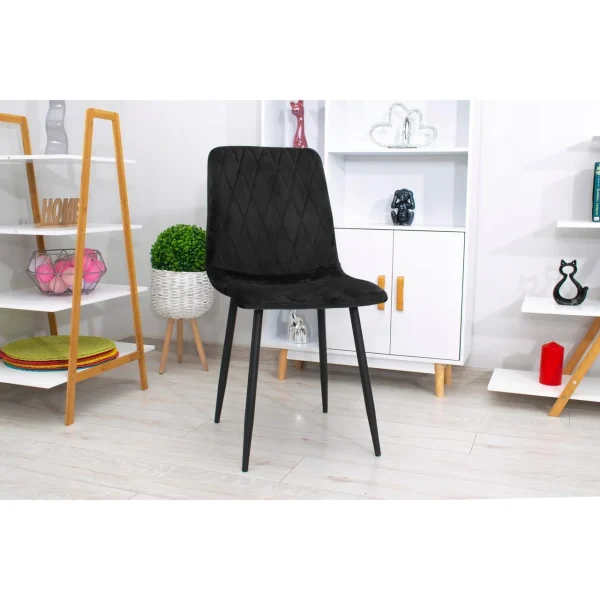 Scaun bucatarie/living, Artool, Turin, catifea neagra, picioare metal negru, 44.5x53x88.5 cm