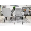 Scaun stil fotoliu bucatarie/living, Artool, Lugo, catifea argintie, picioare metal negru, 57.5x56.5x86.5 cm