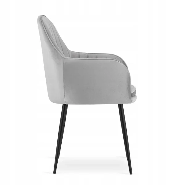 Scaun stil fotoliu bucatarie/living, Artool, Lugo, catifea argintie, picioare metal negru, 57.5x56.5x86.5 cm