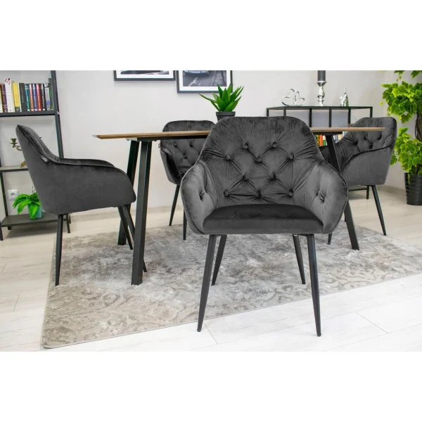 Scaun stil fotoliu bucatarie/living, Artool, Forio, catifea, metal, gri si negru, 61x55.5x81 cm