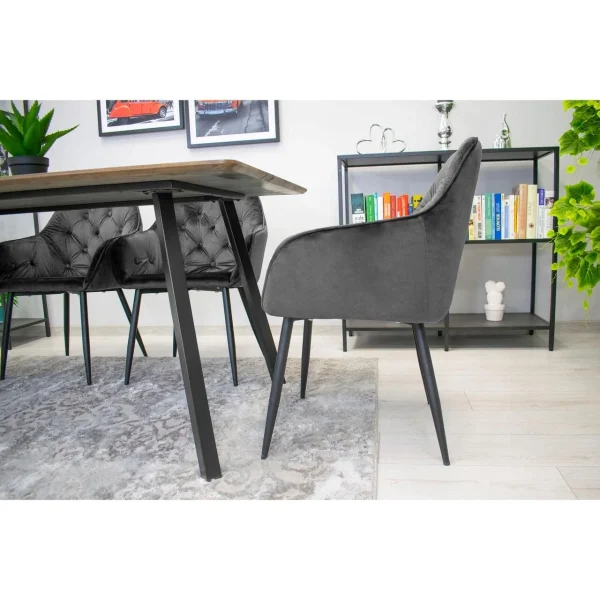Scaun stil fotoliu bucatarie/living, Artool, Forio, catifea, metal, gri si negru, 61x55.5x81 cm