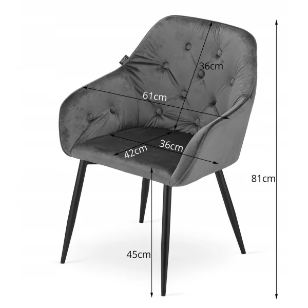 Scaun stil fotoliu bucatarie/living, Artool, Forio, catifea, metal, gri si negru, 61x55.5x81 cm