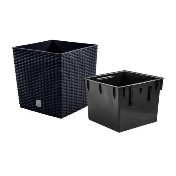 Ghiveci de flori, Prosperplast, Rato Low, patrat, imitatie ratan, antracit, 22.3x22.3x22.8 cm