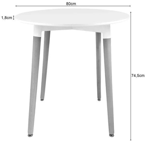 Masa stil scandinav, Artool, Kami, rotunda, MDF si lemn, alb, 80x74 cm