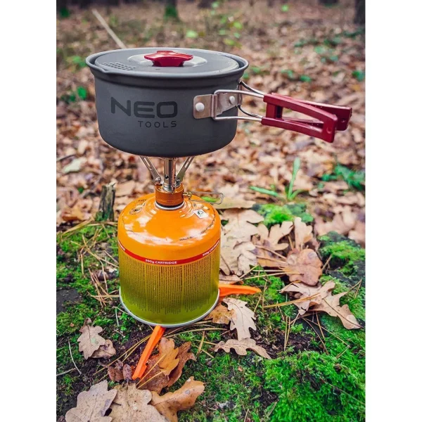 Oala si tigaie turistica, camping, aluminiu, cu accesorii, set 8 piese, NEO 
