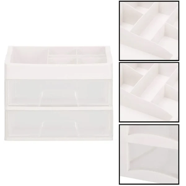 Organizator cosmetice, plastic, 3 niveluri, 2 sertare, alb, 30x25x34 cm, Springos