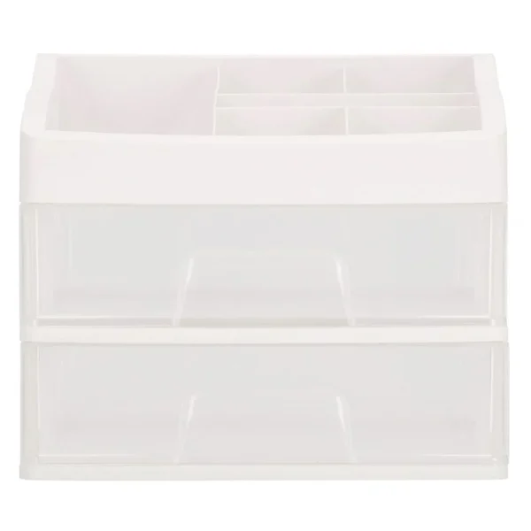 Organizator cosmetice, plastic, 3 niveluri, 2 sertare, alb, 30x25x34 cm, Springos