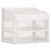 Organizator cosmetice, plastic, 3 niveluri, 2 sertare, alb, 30x25x34 cm, Springos