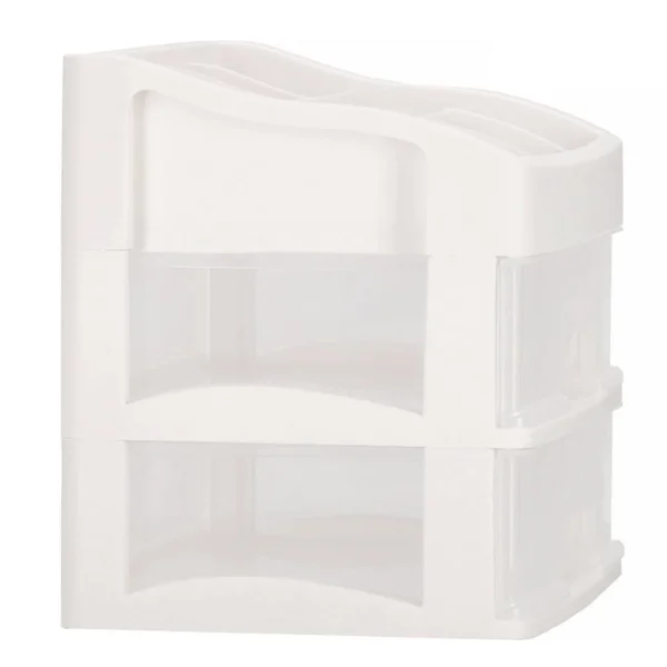 Organizator cosmetice, plastic, 3 niveluri, 2 sertare, alb, 30x25x34 cm, Springos