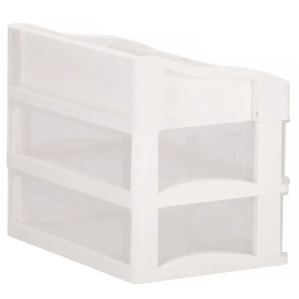 Organizator cosmetice, plastic, 3 niveluri, 2 sertare, alb, 30x25x34 cm, Springos