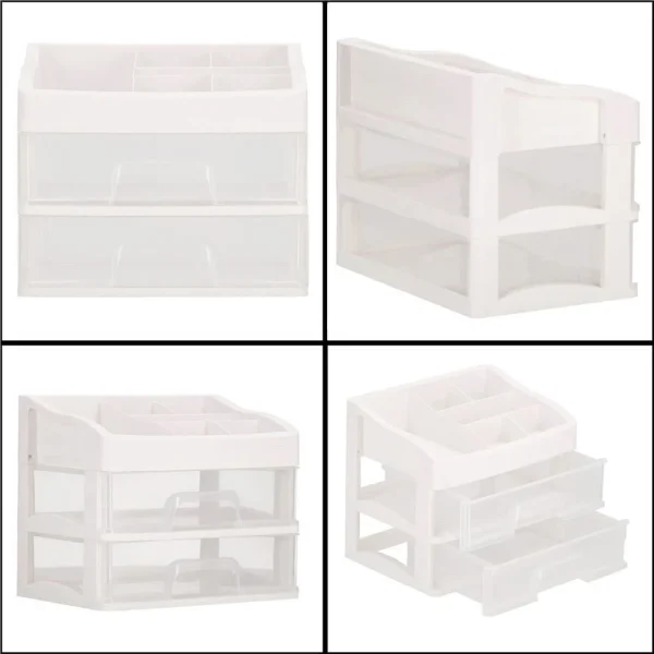 Organizator cosmetice, plastic, 3 niveluri, 2 sertare, alb, 30x25x34 cm, Springos