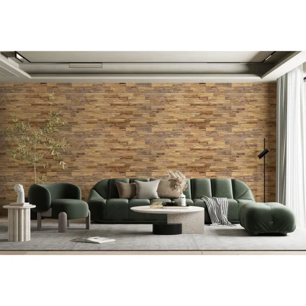 Panou decorativ, PVC, model piatra 3D, nuante bej-maro, 96x48.5cm