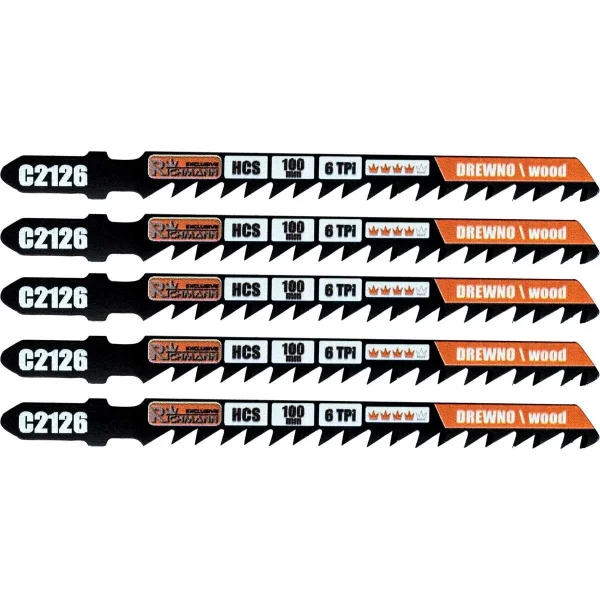 Panza, lama, fierastrau pendular, pentru lemn, HCS, prindere tip T, taiere precisa, 6 TPI, set 5 buc, 100 mm, Richmann Exclusive