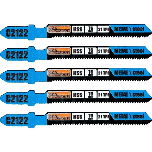 Panza, lama, fierastrau pendular, pentru metal, HSS, prindere tip T, taiere curbata, 21 TPI, set 5 buc, 76 mm, Richmann