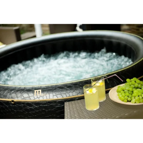 Piscina jacuzzi, gonflabila, rotunda, cu pompa si filtru, prelata acoperire, negru si galben, 930 L, 6 persoane, 204x70 cm, MSpa