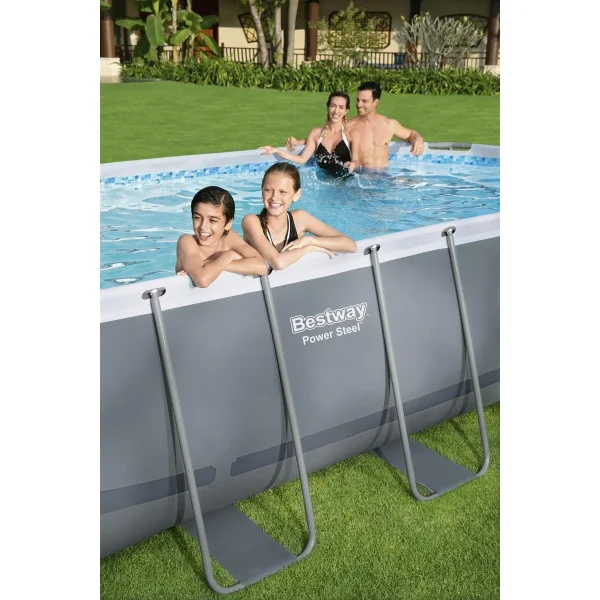 Piscina structura metalica, ovala, cu filtru, pompa, scara, prelata acoperire, gri, 549x274x122 cm, Bestway Power Steel