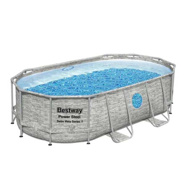 Piscina structura metalica, ovala, cu filtru, pompa, scara, dozator, prelata acoperire, gri, 427x250x100 cm, Bestway Power Steel