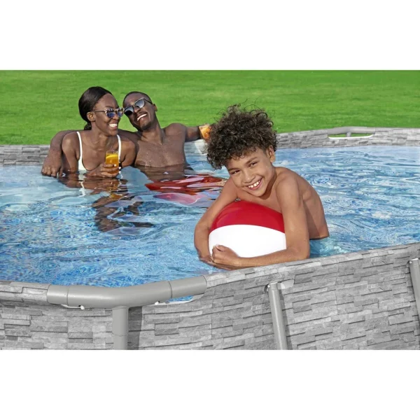 Piscina structura metalica, ovala, cu filtru, pompa, scara, dozator, prelata acoperire, gri, 427x250x100 cm, Bestway Power Steel