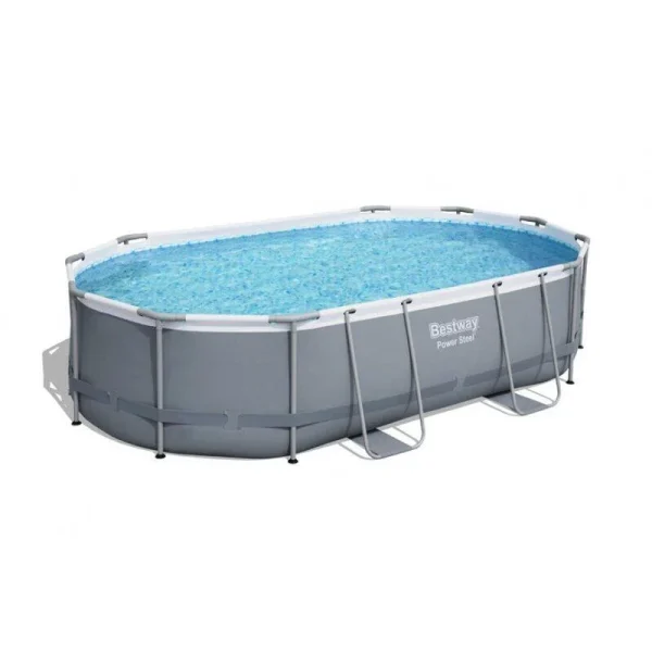 Piscina structura metalica, ovala, cu filtru, pompa, scara, dozator, prelata acoperire, gri, 488x305x107 cm, Bestway Power Steel