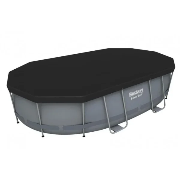 Piscina structura metalica, ovala, cu filtru, pompa, scara, dozator, prelata acoperire, gri, 488x305x107 cm, Bestway Power Steel