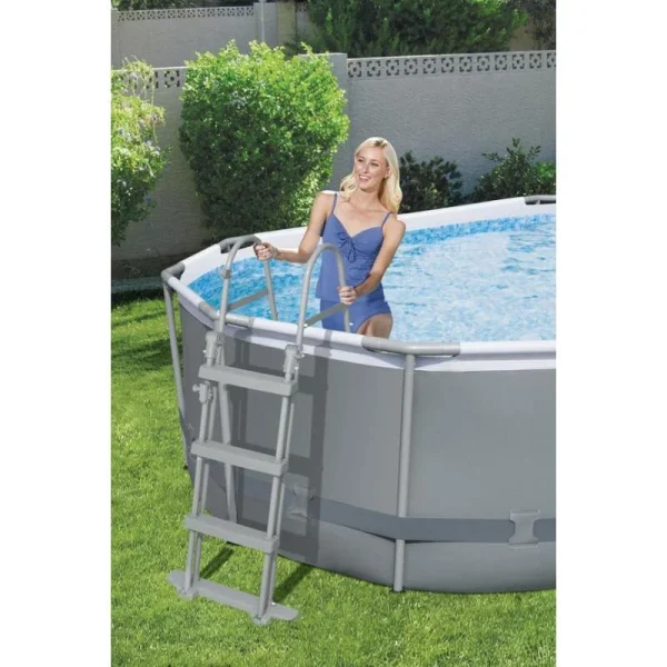 Piscina structura metalica, ovala, cu filtru, pompa, scara, dozator, prelata acoperire, gri, 488x305x107 cm, Bestway Power Steel