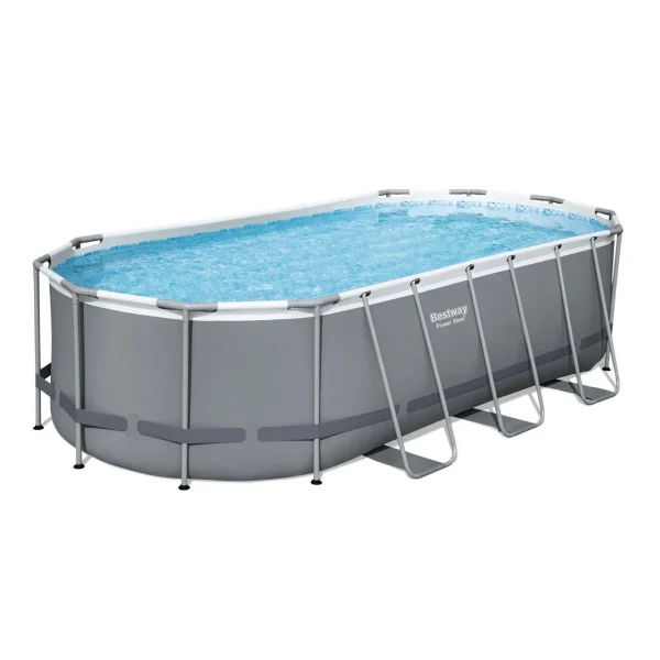 Piscina structura metalica, ovala, cu filtru, pompa, scara, prelata acoperire, gri, 549x274x122 cm, Bestway Power Steel