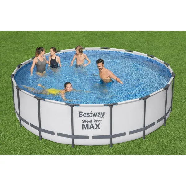 Piscina structura metalica, rotunda, cu filtru, pompa, scara, prelata acoperire, gri, 488x122 cm, Bestway Steel Pro