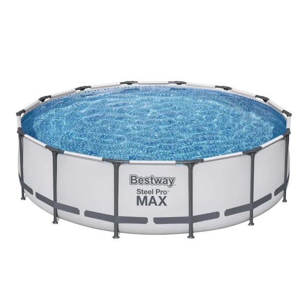 Piscina structura metalica, rotunda, cu filtru, pompa, scara, prelata acoperire, gri, 427x107 cm, Bestway Steel Pro