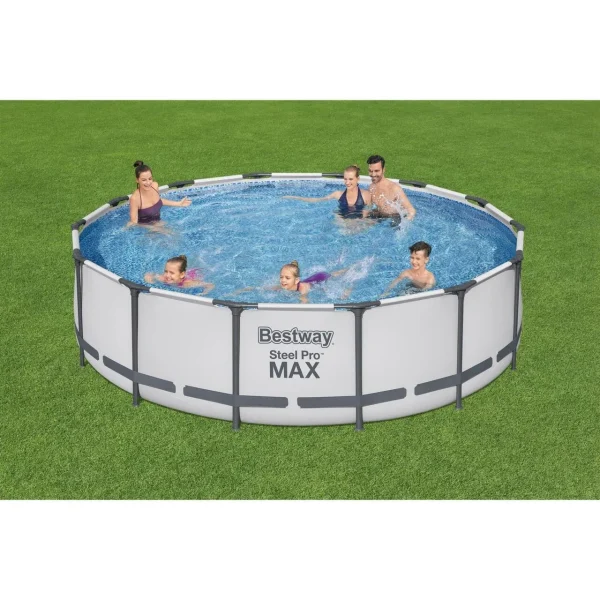 Piscina structura metalica, rotunda, cu filtru, pompa, scara, prelata acoperire, gri, 427x107 cm, Bestway Steel Pro