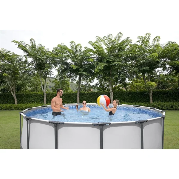 Piscina structura metalica, rotunda, cu filtru, pompa, scara, prelata acoperire, gri, 427x107 cm, Bestway Steel Pro