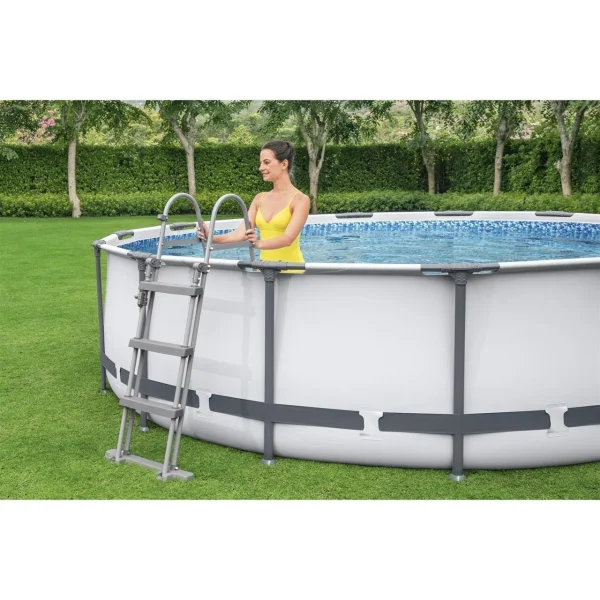 Piscina structura metalica, rotunda, cu filtru, pompa, scara, prelata acoperire, gri, 427x107 cm, Bestway Steel Pro