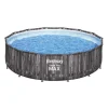 Piscina structura metalica, rotunda, cu filtru, pompa, scara, prelata acoperire, model lemn, gri, 427x107 cm, Bestway Steel Pro