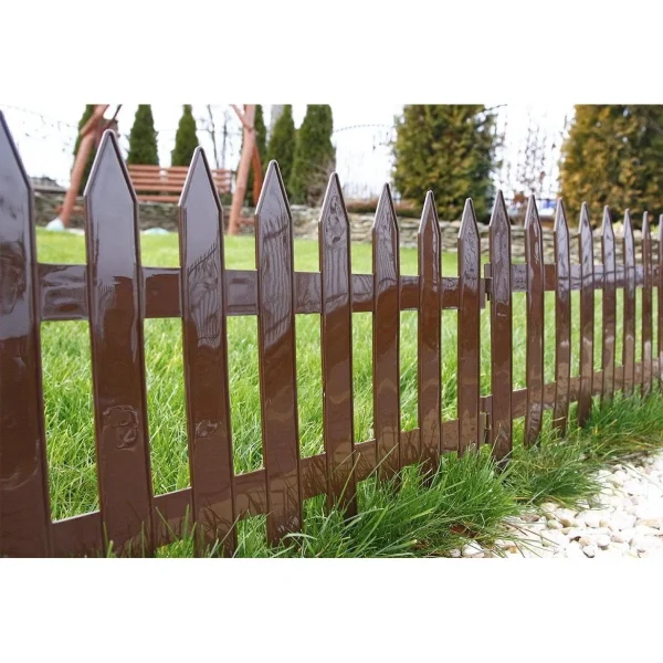 Gard de gradina decorativ, din plastic, maro, set 7 buc, 3.2 m x 35 cm