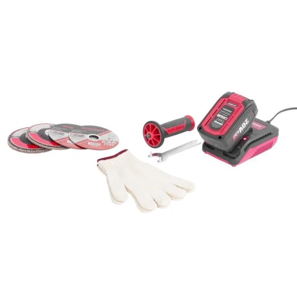 Polizor unghiular, flex, cu acumulator 4 Ah, incarcator 20 V Li-ion, geanta, 4 discuri, manusi, 115 mm, Worcraft