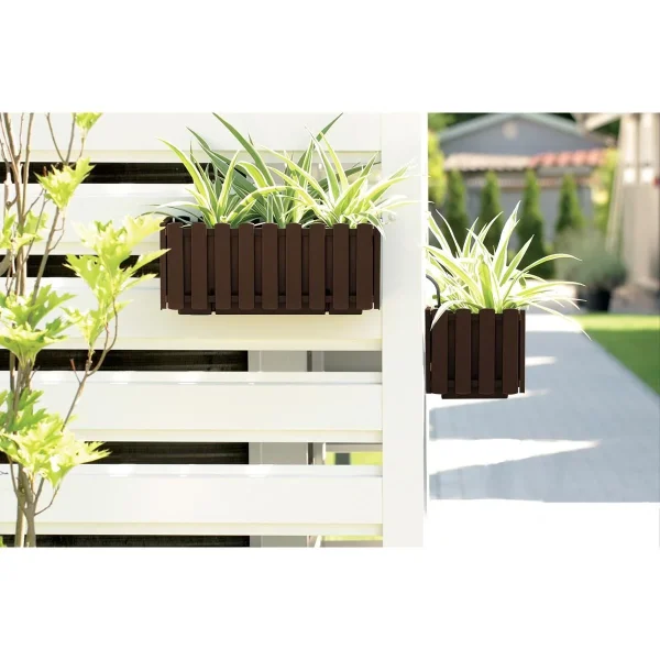 Jardiniera decorativa, suport metalic, sistem irigare,​​​​​​​ maro, 38x18x16.2 cm, Boardee Fencycase W Old