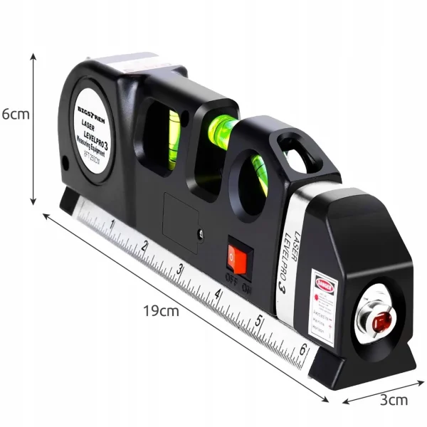 Nivela (boloboc), 3 bule, orizontal, vertical, unghi drept, 45 grade, cu laser, LR 44, 250 cm, Bigstren