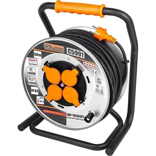 Prelungitor electric industrial, pe tambur, 16 A, 3x1.5 mm², IP44, 50 m, Richmann Exclusive