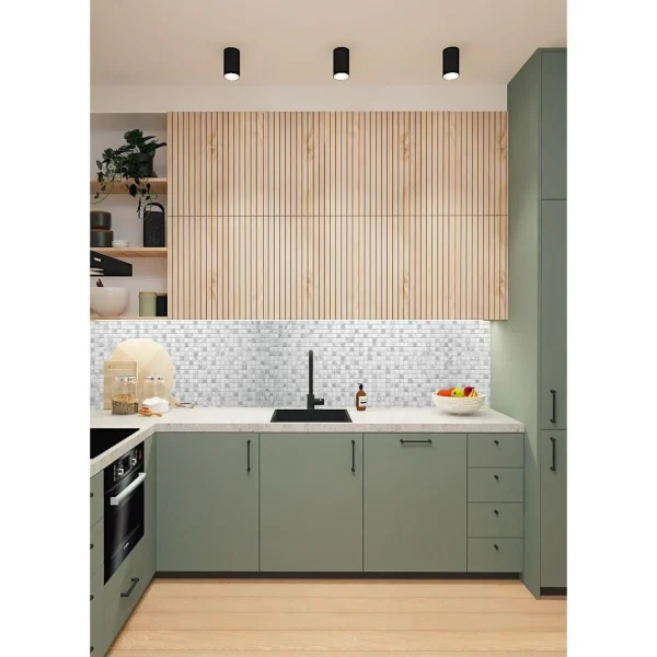 Panou decorativ, PVC, model mozaic, nuante gri si alb, 96x48.5cm